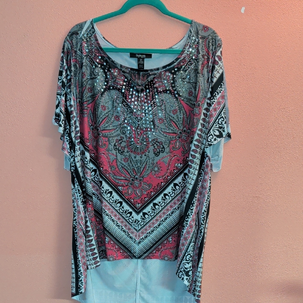 Style & Co. Women's Pink and Black Paisley Blouse